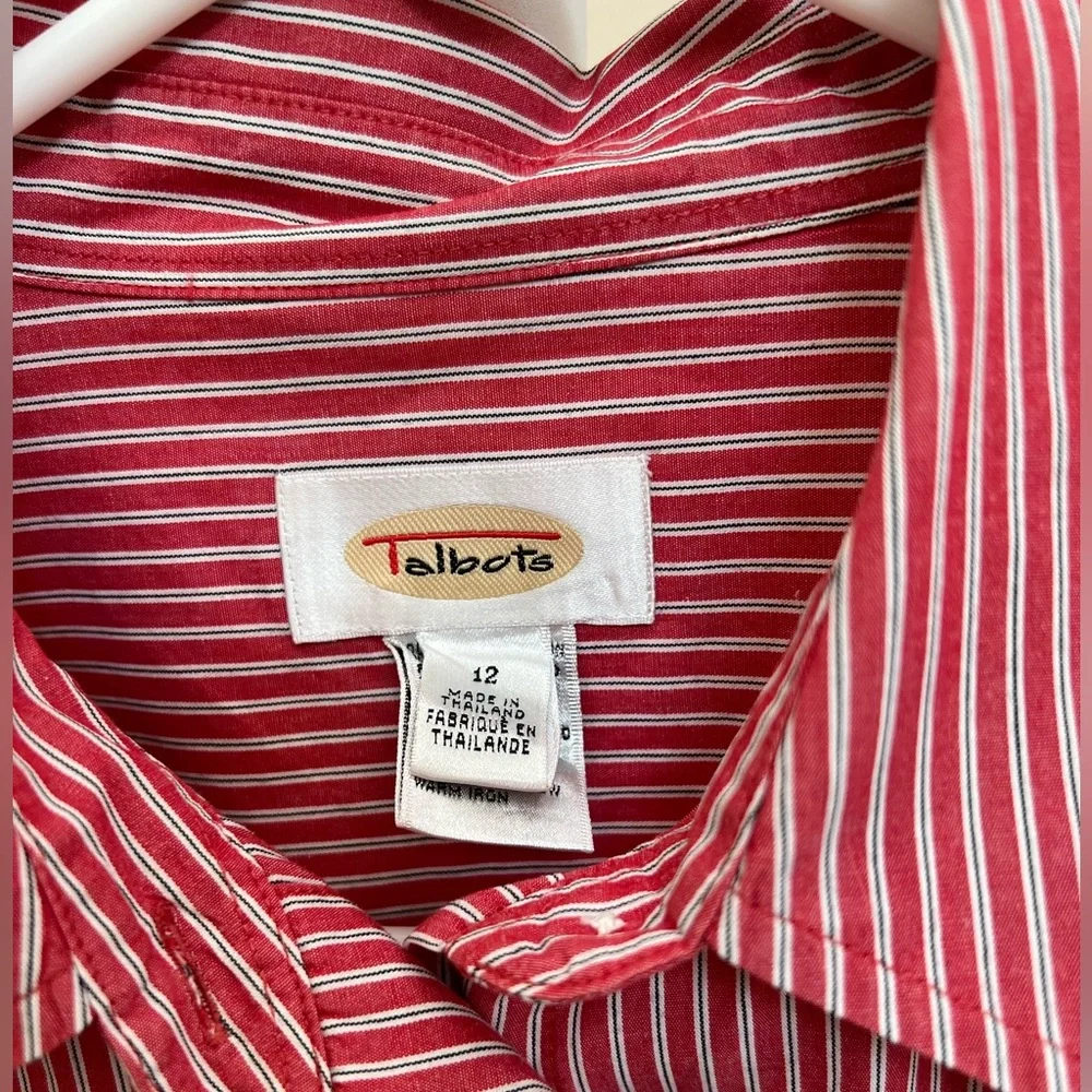 Talbots Women's Blouse Striped Buttons Shirt Top Size 12 French Cuffs Links LS - Picture 11 of 16